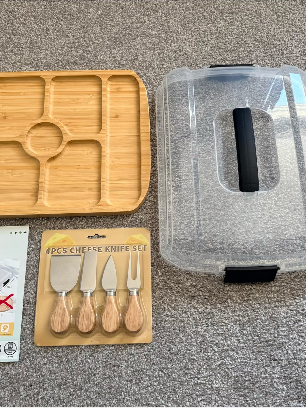 Bamboo Travel Snack Serving Tray with 4-Piece Cheese Knife Set - Natural Bamboo
